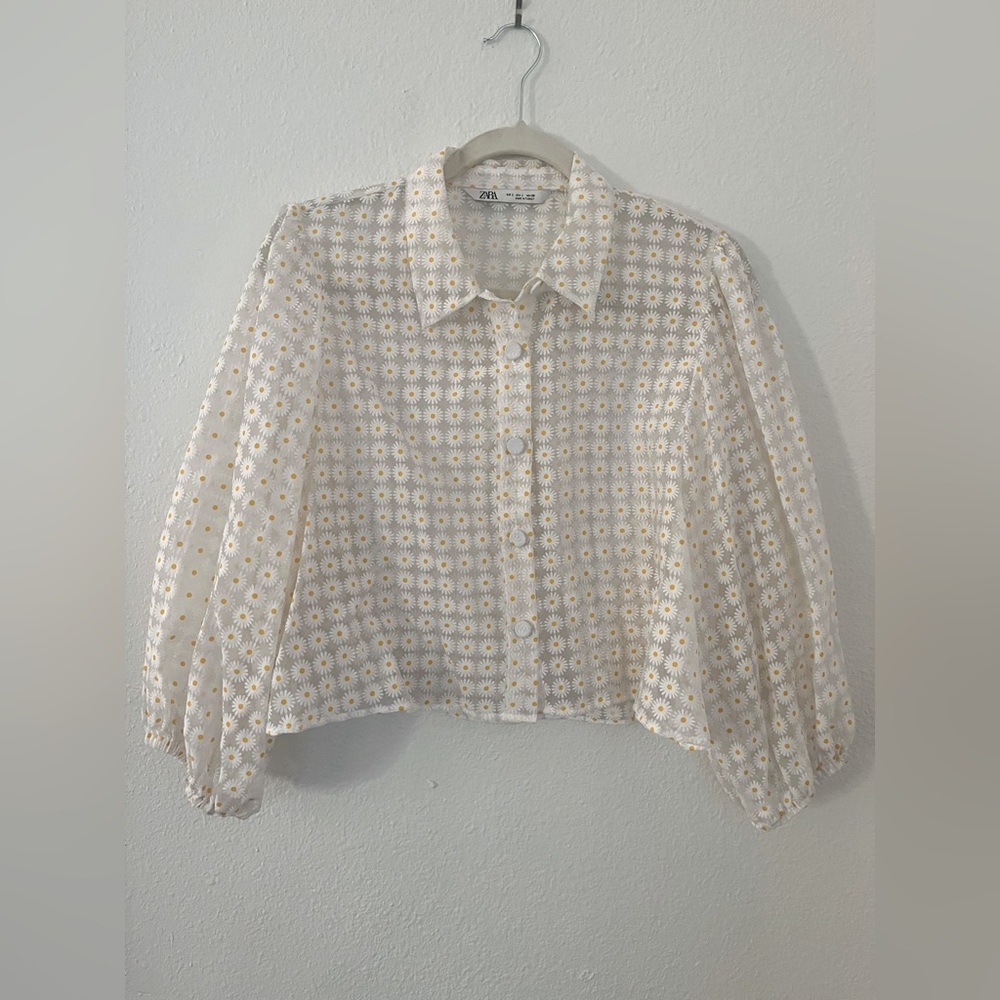Zara 3/4 sleeve Daisy Crop Top Size L
